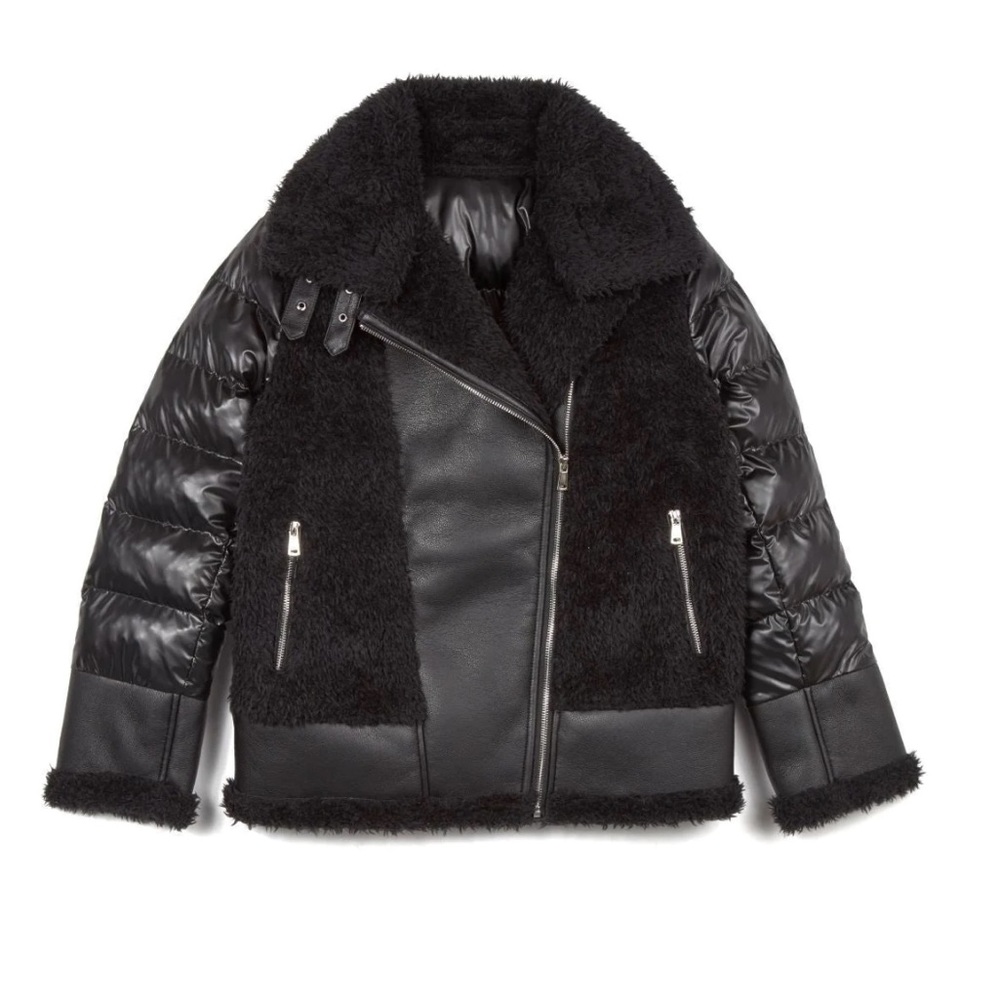 New, never worn Jocelyn coat. Leather and fur